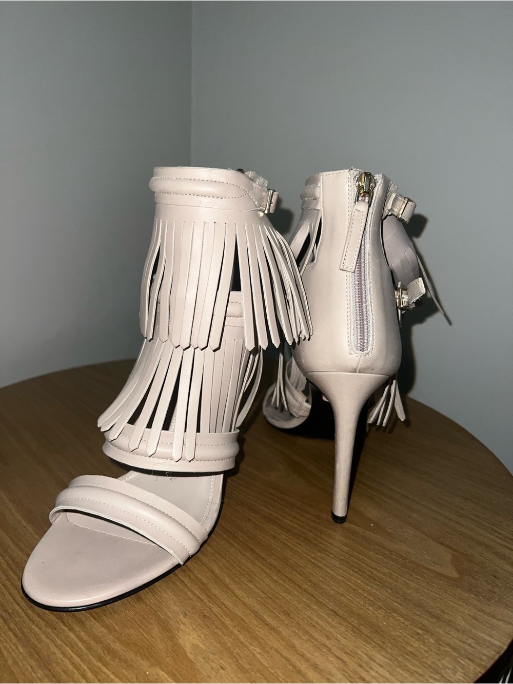 Boss Blush Fringe Open-Toe Stiletto Sandals